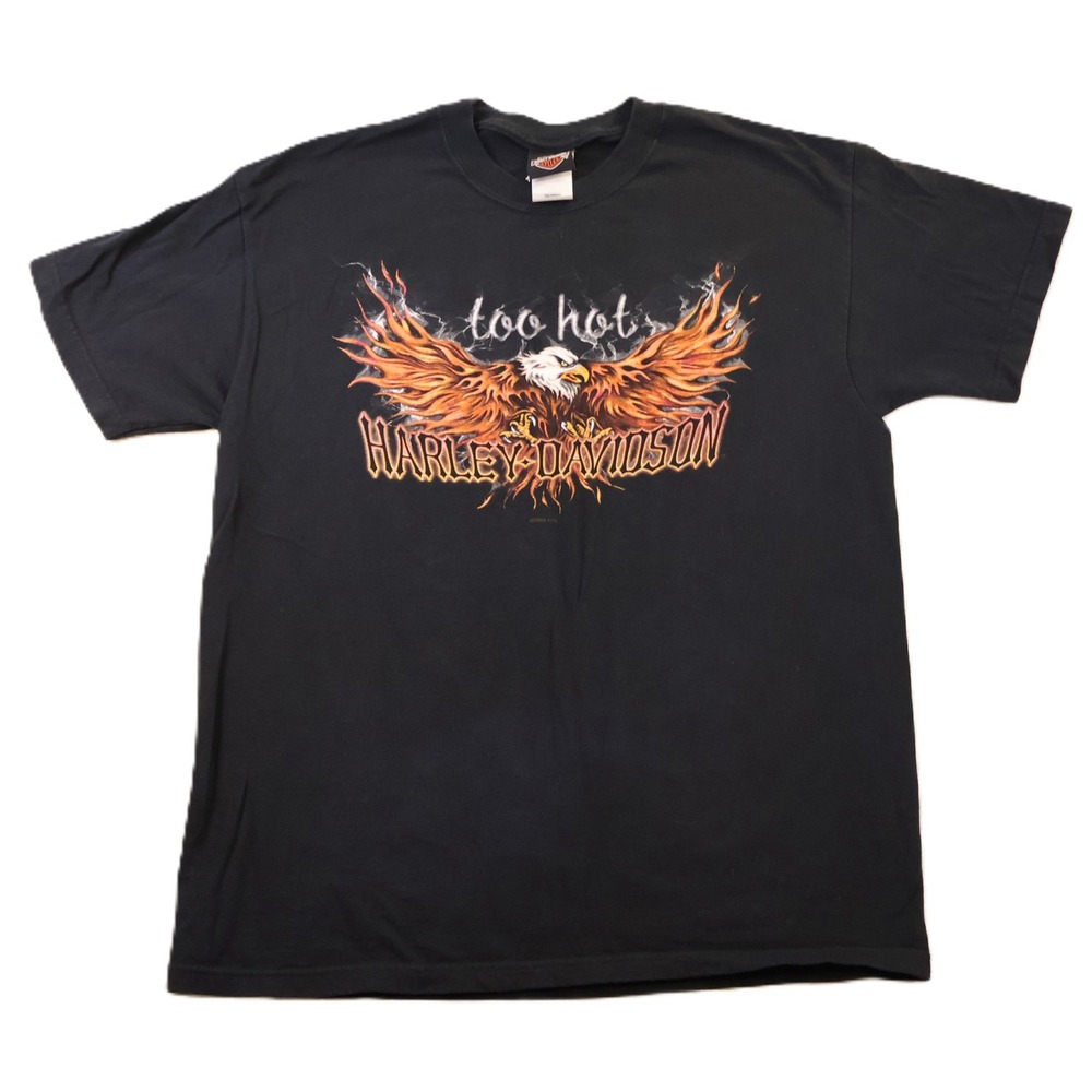 Harley Davidson Mens L T-Shirt Black‎ Fiery Eagle Aurora Colorado Mile High 2004